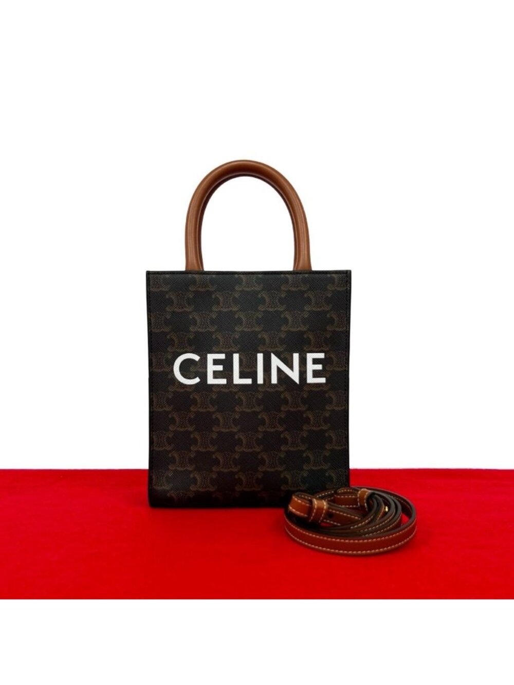 Celine Vertical Cabas Leather 2-Way Mini Tote Shoulder Bag Brown Black